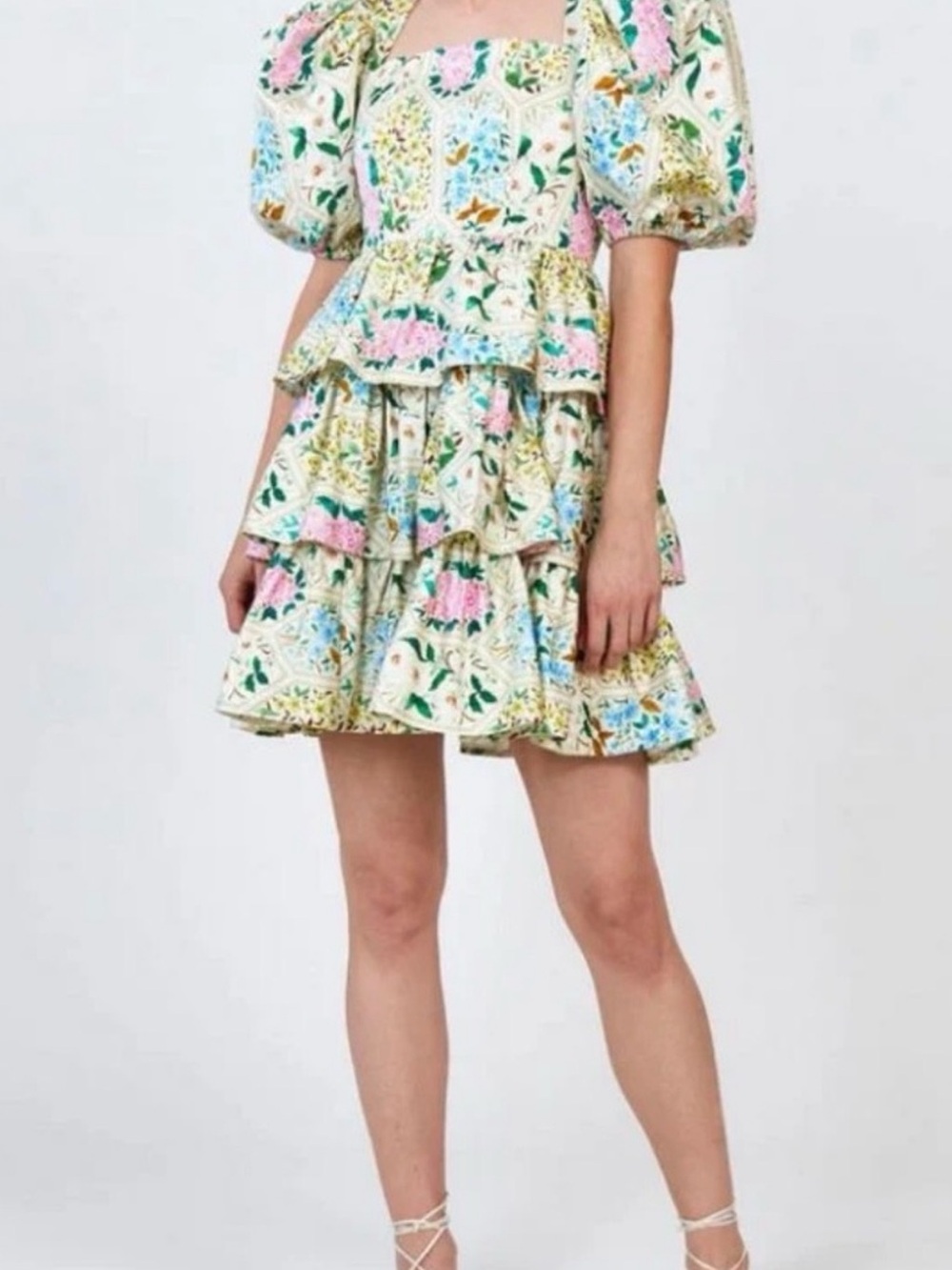 HUNTER BELL Cream Mini Skirt with Pastel Floral Print